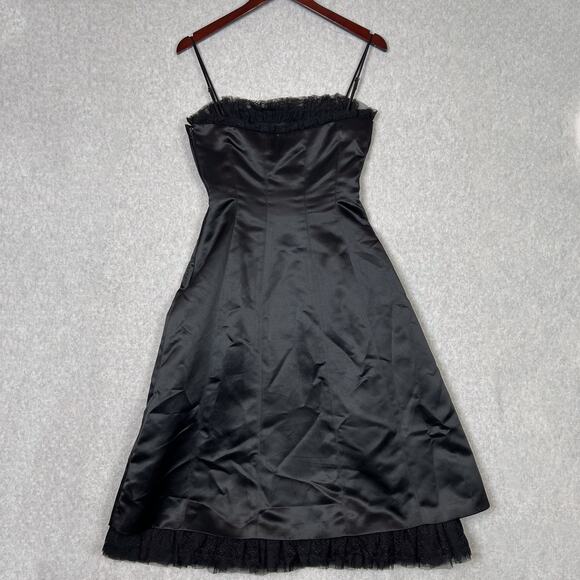 BCBGMaxazria Black A Line Lace Hem Midi Dress Size 4 - Picture 6 of 9